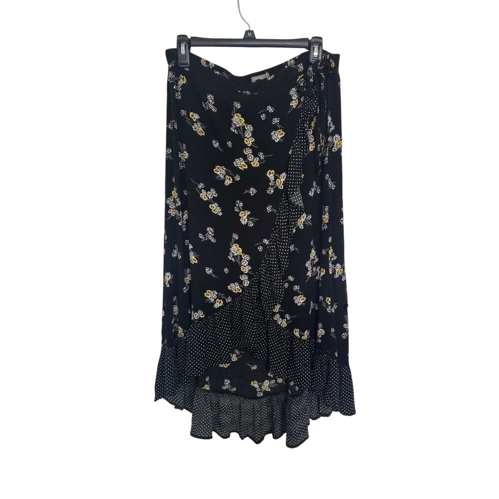 Maurice’s Black Floral Polka Dot Faux Wrap Ruffle Maxi Skirt Fairy Grunge XL